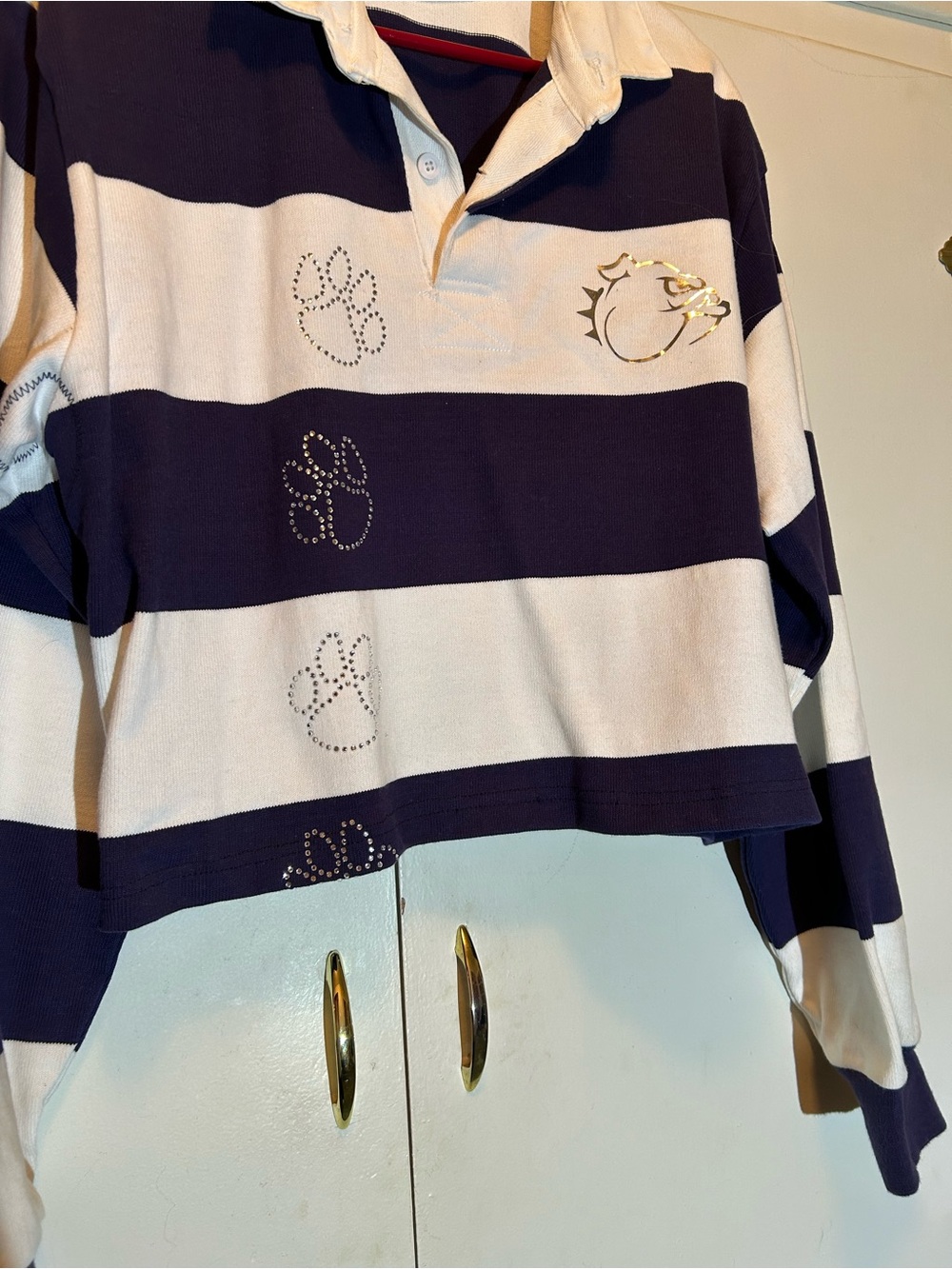 Sport-Tek Navy and Cream Striped Rugby Polo - Picture 3 of 11